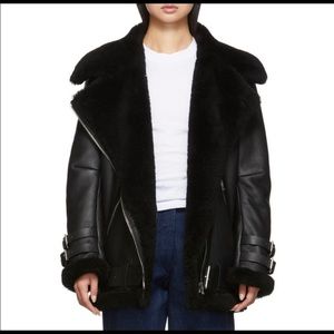 Black shearling aviator coat
